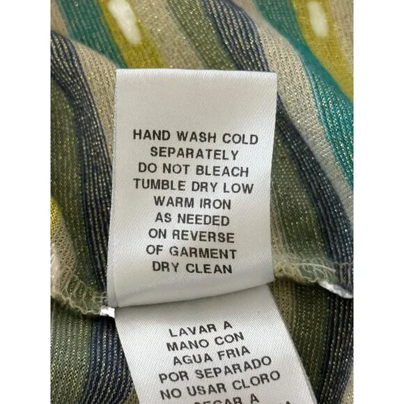 Donna Morgan Dress Short Sleeve Striped Metallic Green Yellow Elastic Waist Sz 4 - Picture 9 of 9